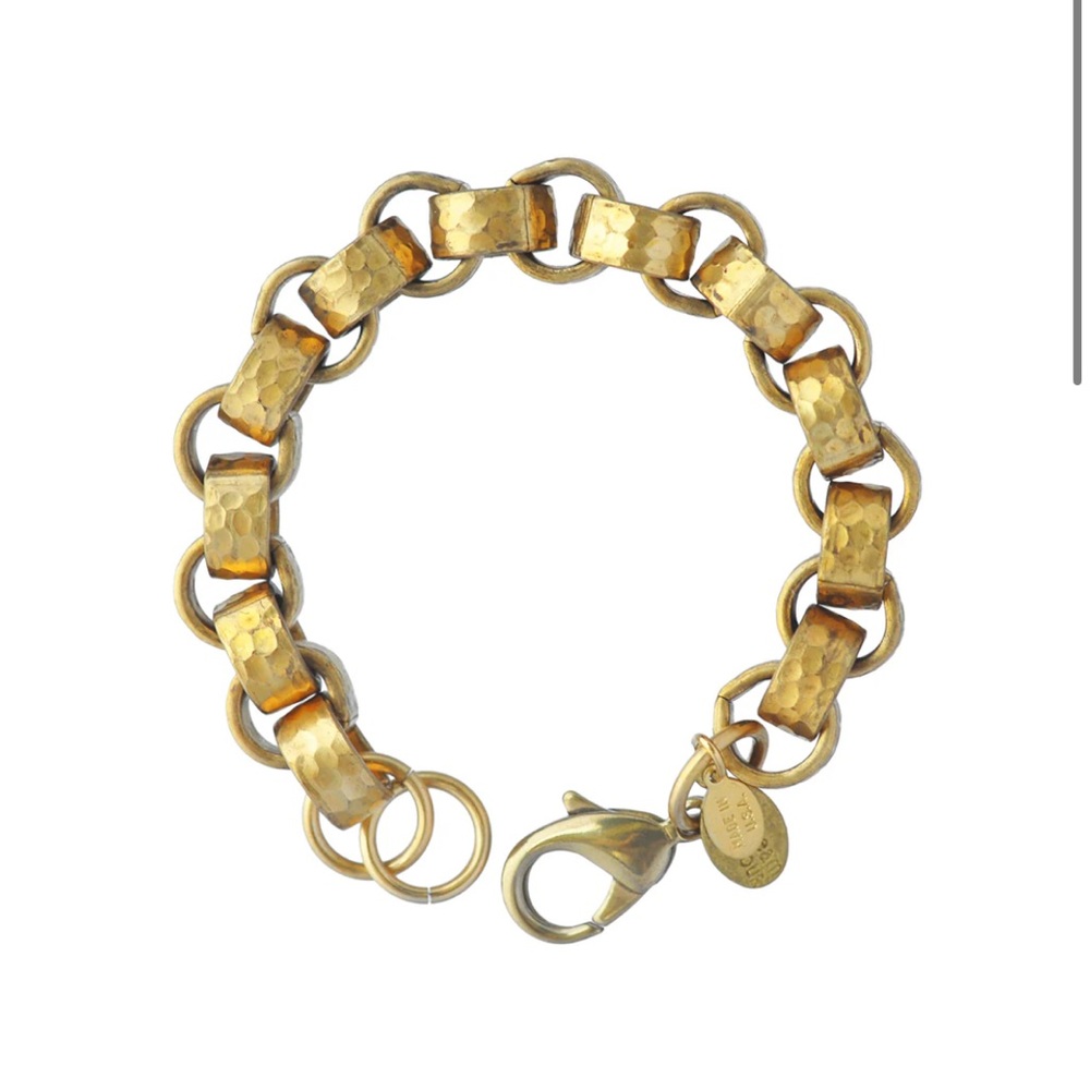 We Dream in Colour - Gold Tone Seville Bracelet - Hammered Brass Links 7.5"